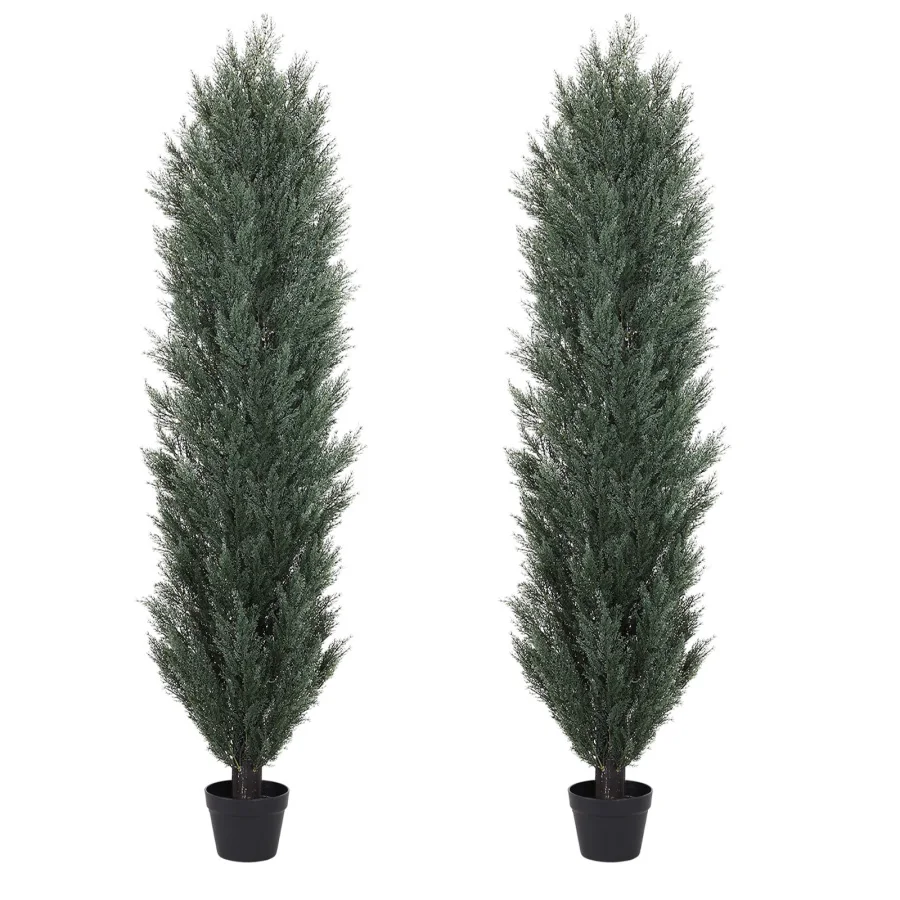 6FT detachable artificial green pine and cypress tall simulation plant for indoor and outdoor decoration, PVC material, natural