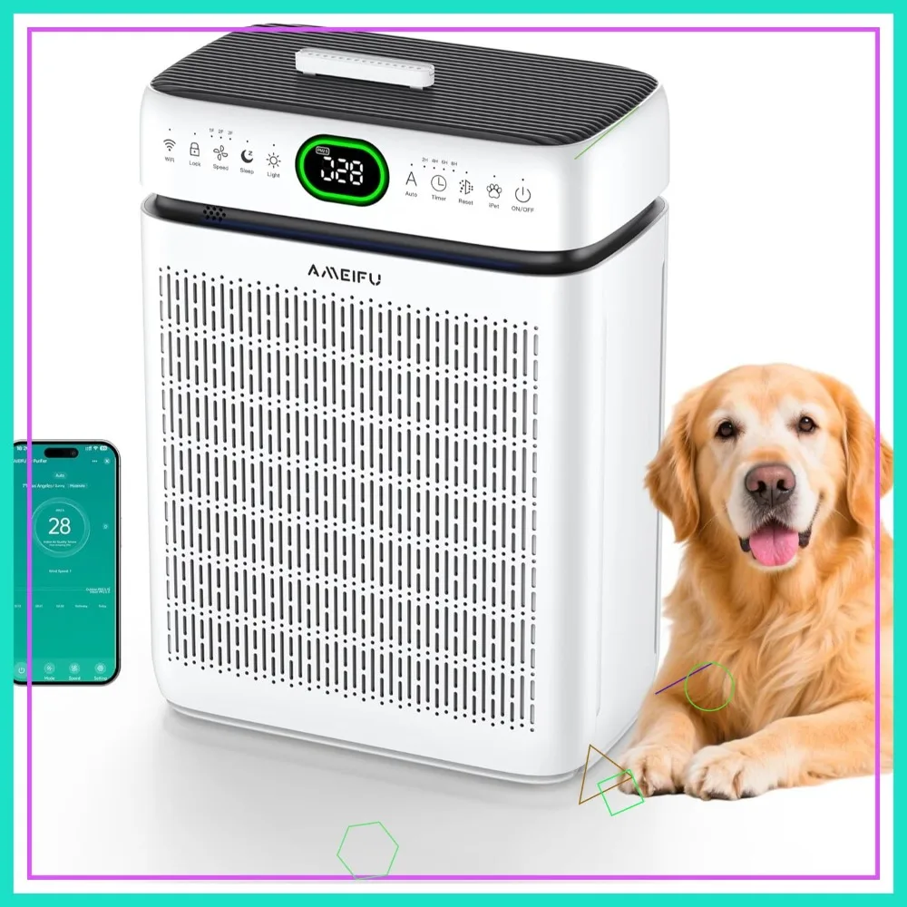 

Большой очиститель воздуха для помещений с моющимся HEPA-фильтром, дисплеем PM2.5, умным Wi-Fi приложением для домашних животных, от пыли и дыма