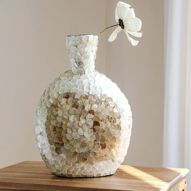 French light luxury gold shell art vase creative high-end home decoration ornament handmade table arrangement flower vase