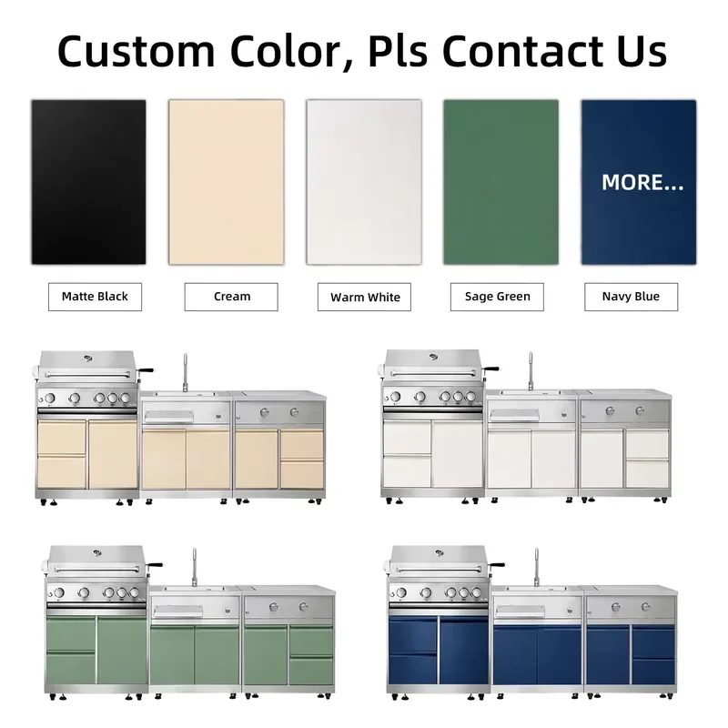 Custom 304 Stainless Steel Outdoor Kitchen Island Outdoor Patio Cooking Kitchen Grill Modular Outdoor Kitchen Cabinet with
