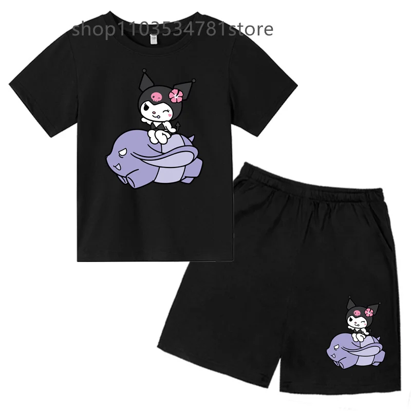 Kids T-shirt Summer Hello Kitty Kids Cartoon Casual Short sleeve T-shirt Set Baby Boys Clothing Girls clothing