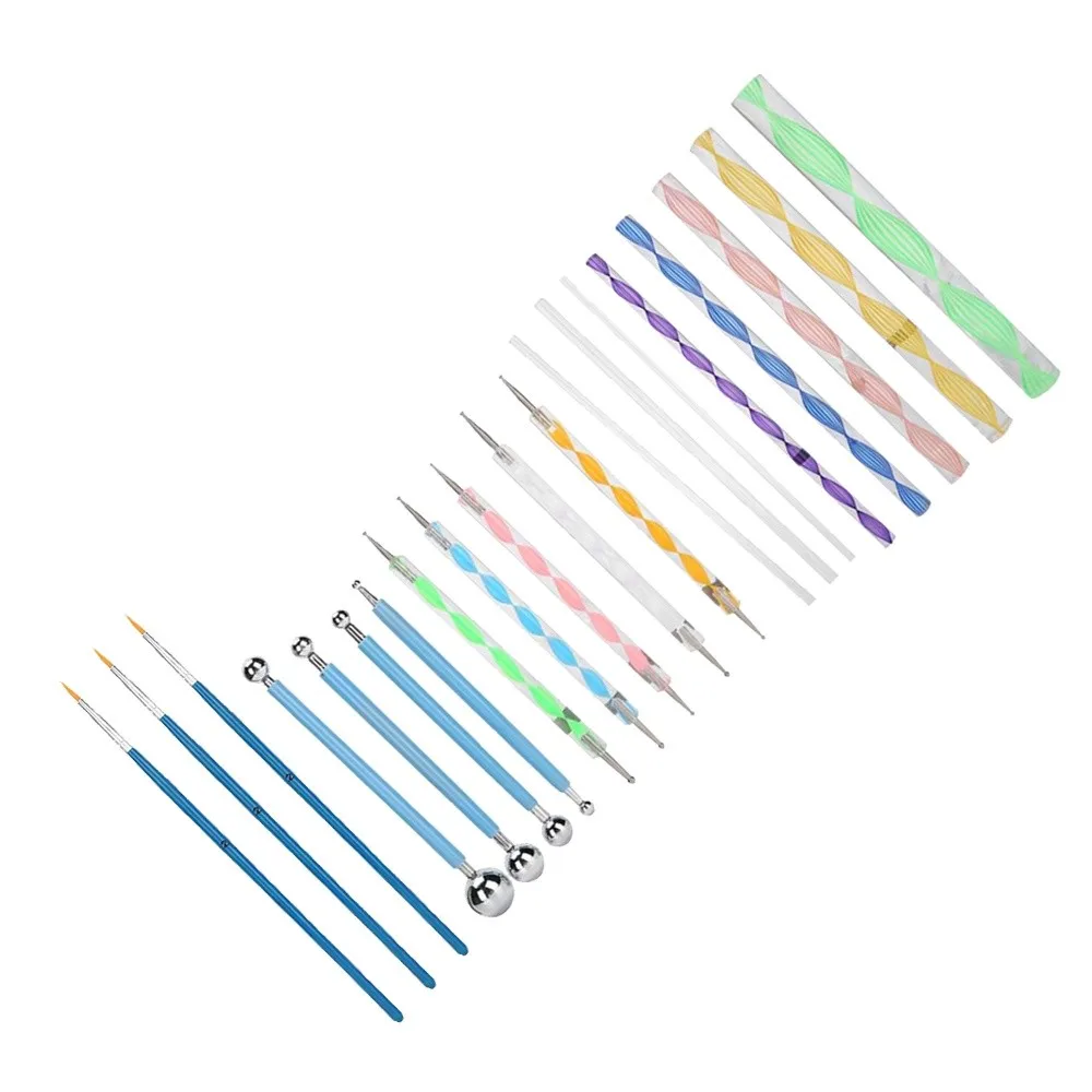 20pcs Double Sided Double Sided Nail Art Dotting Tool Set Acrylic Rods Ball Stylus Nail Rhinestone Picker & Pattern Drawing Set