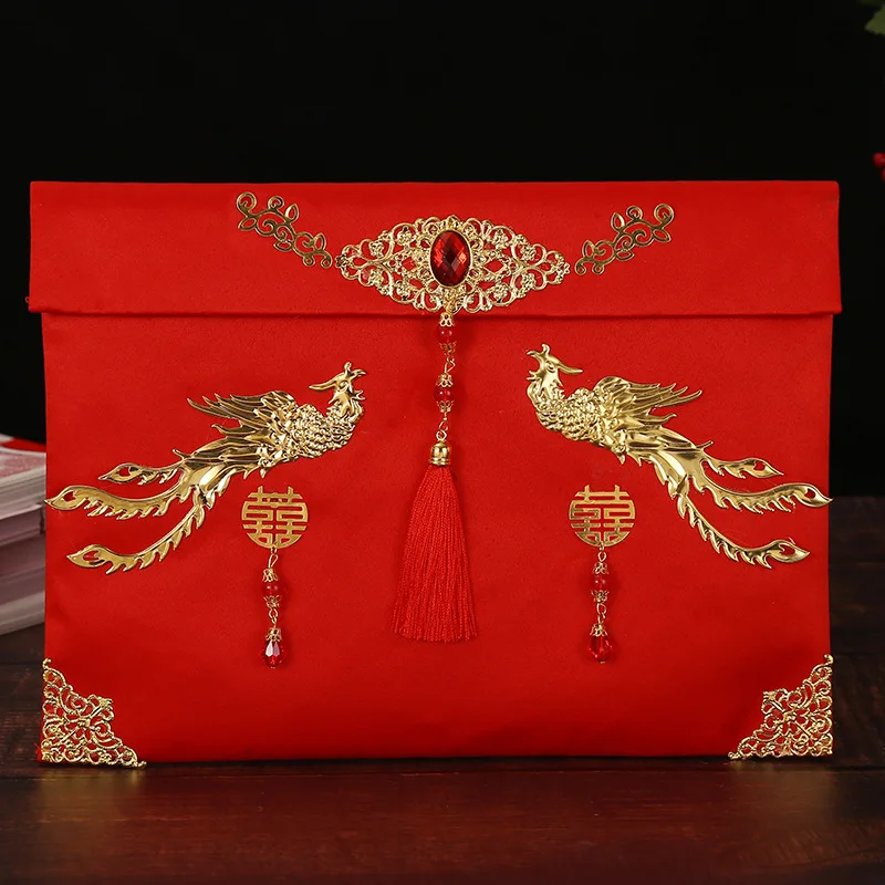 Chinese Style Creative Fabric Dragon and Phoenix Red Envelope, Wedding Modified Engagement Gift, 6 to 8 Thousand Metal Brocade