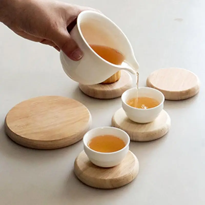 Posavasos de madera para taza de té y café, manteles individuales artesanales, tapete redondo para tetera, posavasos de madera para bebidas