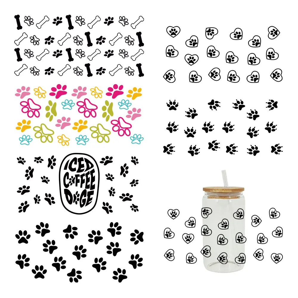 3D UV DTF Transfers Stickers 16oz Cup Wraps Animal Paw Printed For DIY Glass Ceramic Metal Leather Etc Material Surface. D380
