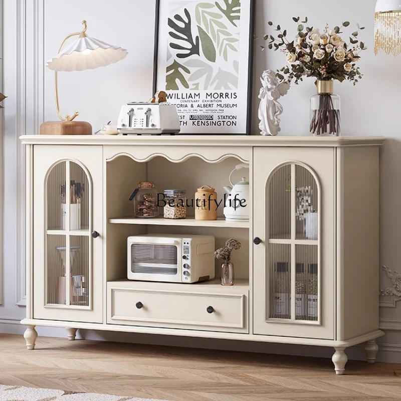 

French-style Solid Wood Sideboard Storage Cabinet Kitchen Organizer White Cream Style