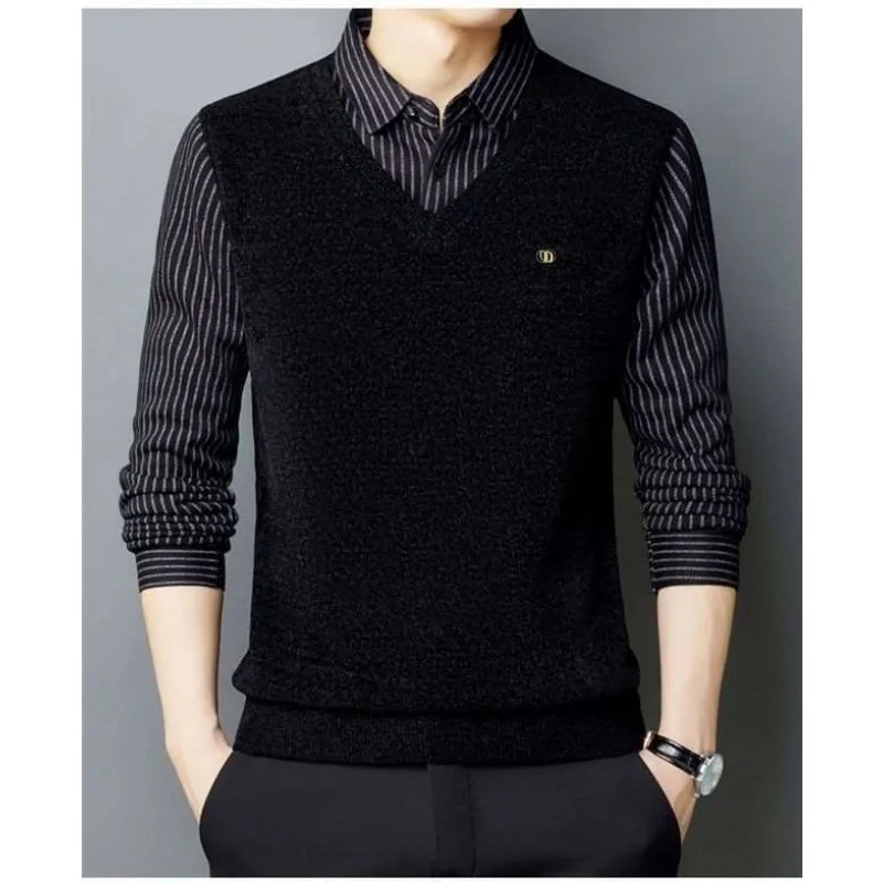 

Новый зимний свитер, искусственная рубашка из двух частей, бархатная и утолщенная мужская свободная повседневная рубашка с низом