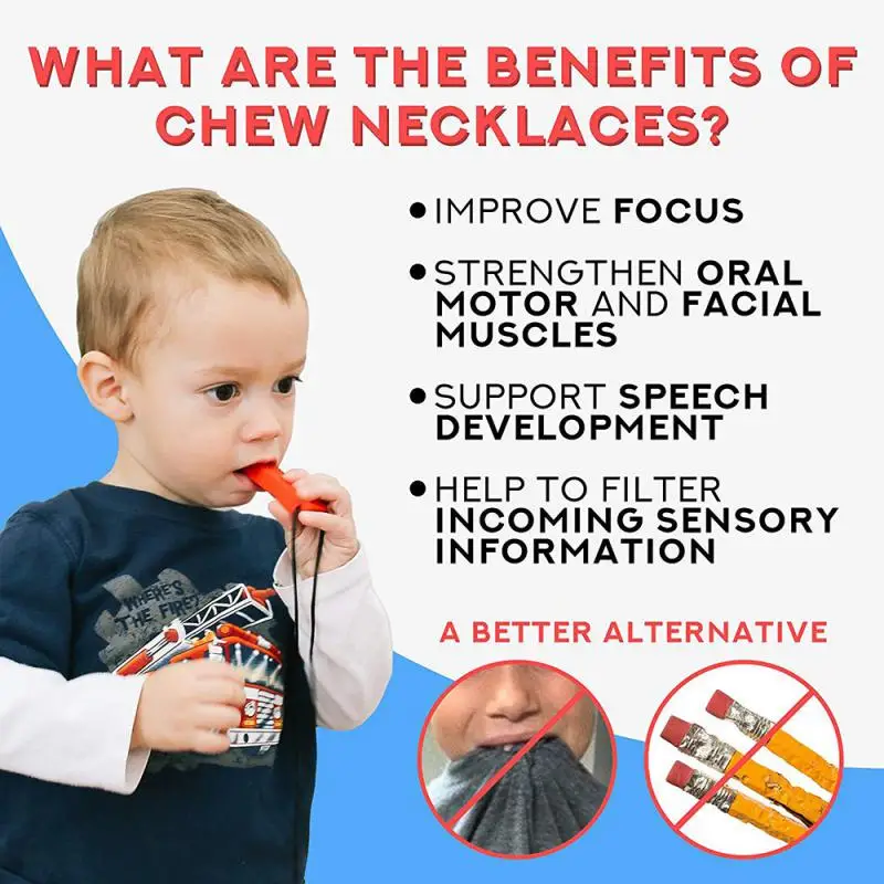 Sensory Chew Necklace Brick Chewy Kids Silicone Biting Pencil Topper Teether Toy Silicone teether for Baby children with autism