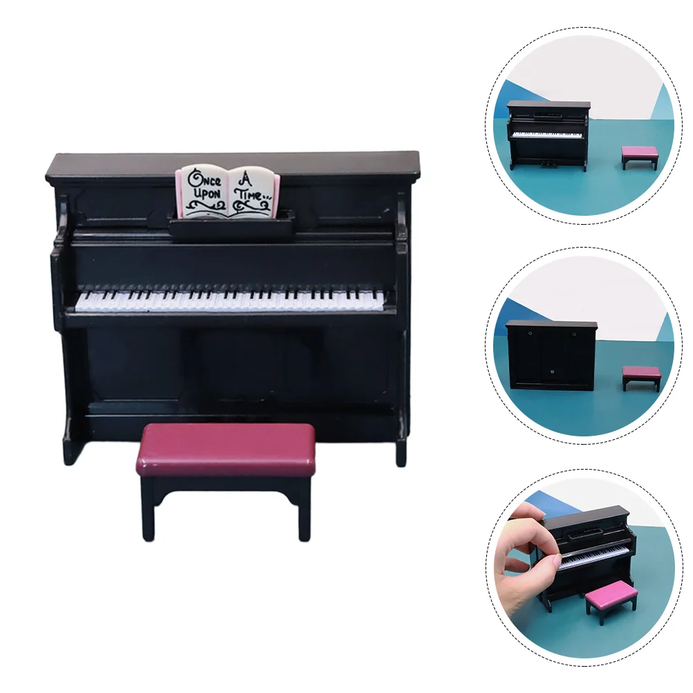 Figurine di pianoforte in miniatura nament Mobili Ornamento Paesaggio Prop Sgabello per bambini Compatto Squisito Realistico Liscio