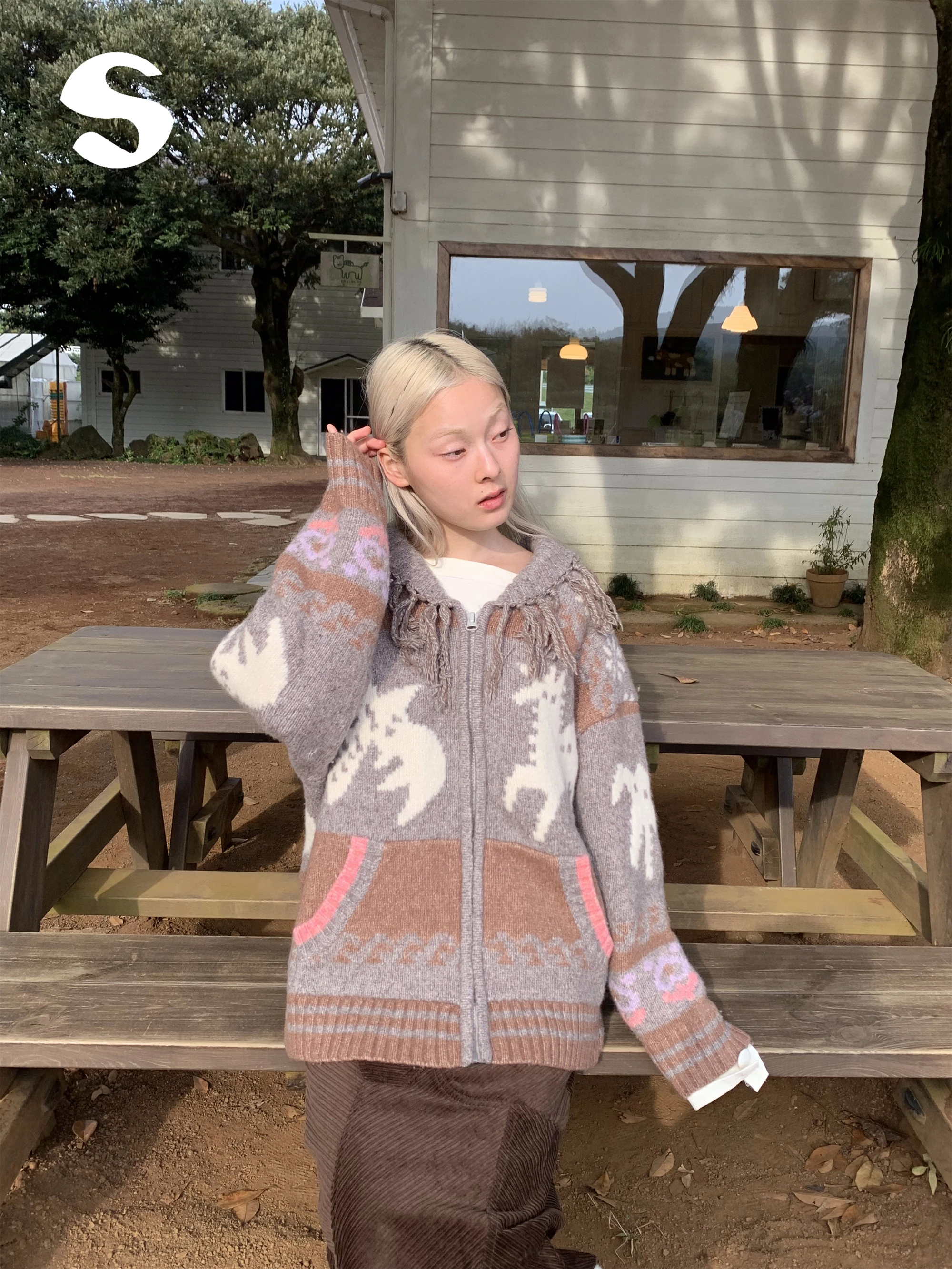 

Sp at Vintage Fair Isle Knitted Zipper Sweater Coat Women Loose Winter Handmade Tassel Warm Thi Autumn Winter Outerwear