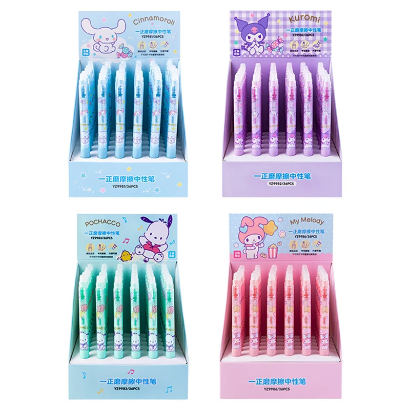 

24pcs/lot Sanrio Kuromi Melody Cinnamoroll Erasable Gel Pen Cute 0.5mm Black Ink Signature Pens Gift Office School Supplies