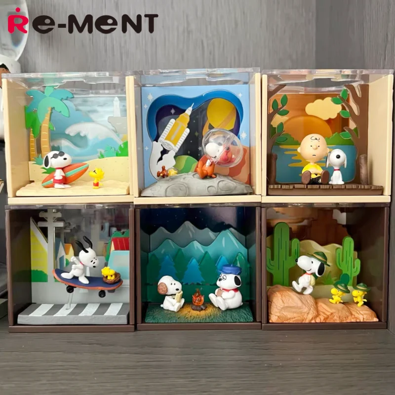 Genuine Re-Ment Candy Toys Spot Snoopy Scenery Box Scene Snoopy Astronaut Figure Ornament Trendy Play Blind Box Customized Gift