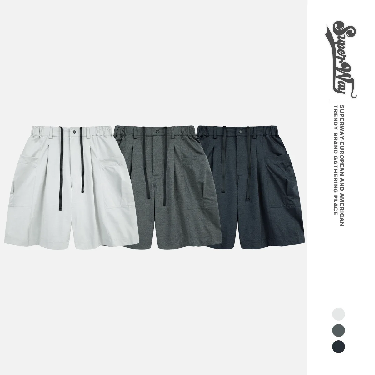 

SUPER WAY 26SS Comfort Quick-Drying Lightweight Loose Thin Workwear Multi-Pocket Five-Quarter Shorts for Men Loose P605