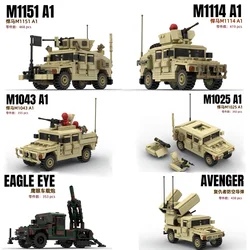 MOC Armored Hummered Car Building Blocks Assault Vehicle Model M1151 WW2 Military Weapons US Soldiers Figures Bricks Kids Toys