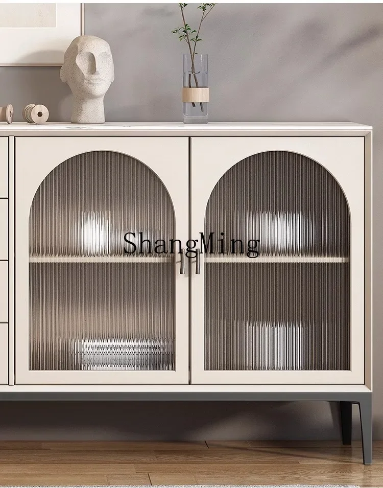 

FG Solid Wood Sideboard with Rock Slab for Living Room Storage, Modern Minimalist Entryway and Bedroom Storage Cabinet