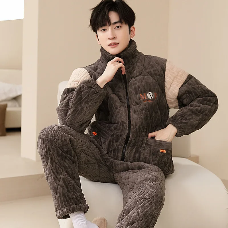 Coreano Inverno Addensare Caldo Vestiti Per La Casa Cardigan Con Cerniera Pigiama Set Uomini Vestiti Per La Casa di Grandi Dimensioni XL-3XL Pigiama In Pile di Corallo Hombre