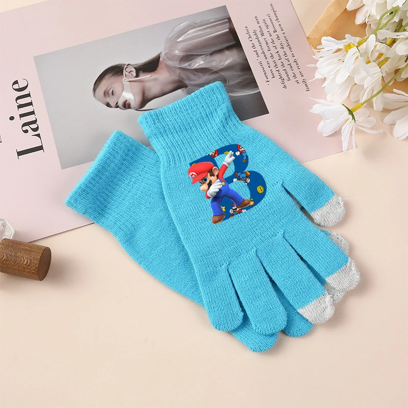 Super Marios Knitted Gloves Boy Anime Cute Thick Mittens Winter Outdoor Windproof Warm Gloves Children's Cartoon Christmas Gift