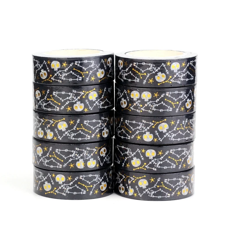 NEW 10pcs/Lot Deco Cute Gold Foil Skeleton and Stars Washi Tapes for Journal Scrapbooking Masking Tape Papeleria Supplies