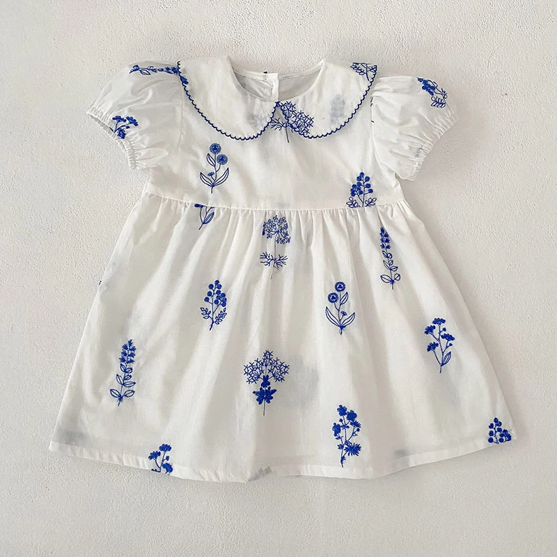 Sommer Neuer Stil 2-6 Jahre Mädchenkleid Kurzarm Babykleidung Kinderkleid Koreanisches Besticktes Mädchen Retro Schwesterkleid – Detail 4