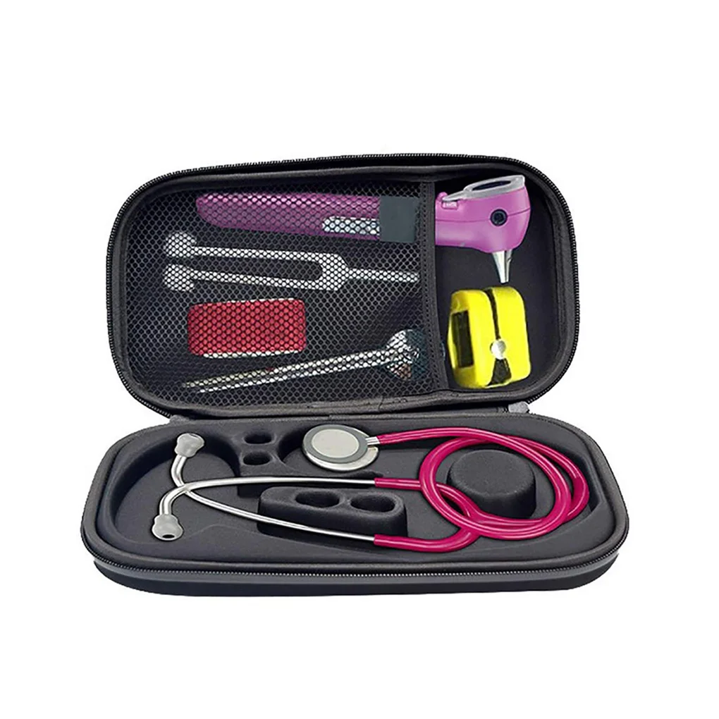 Portable Shockproof Stethoscope Storage Bag Built-in Mesh Bag Organizer Zipper Storage Case, Pink