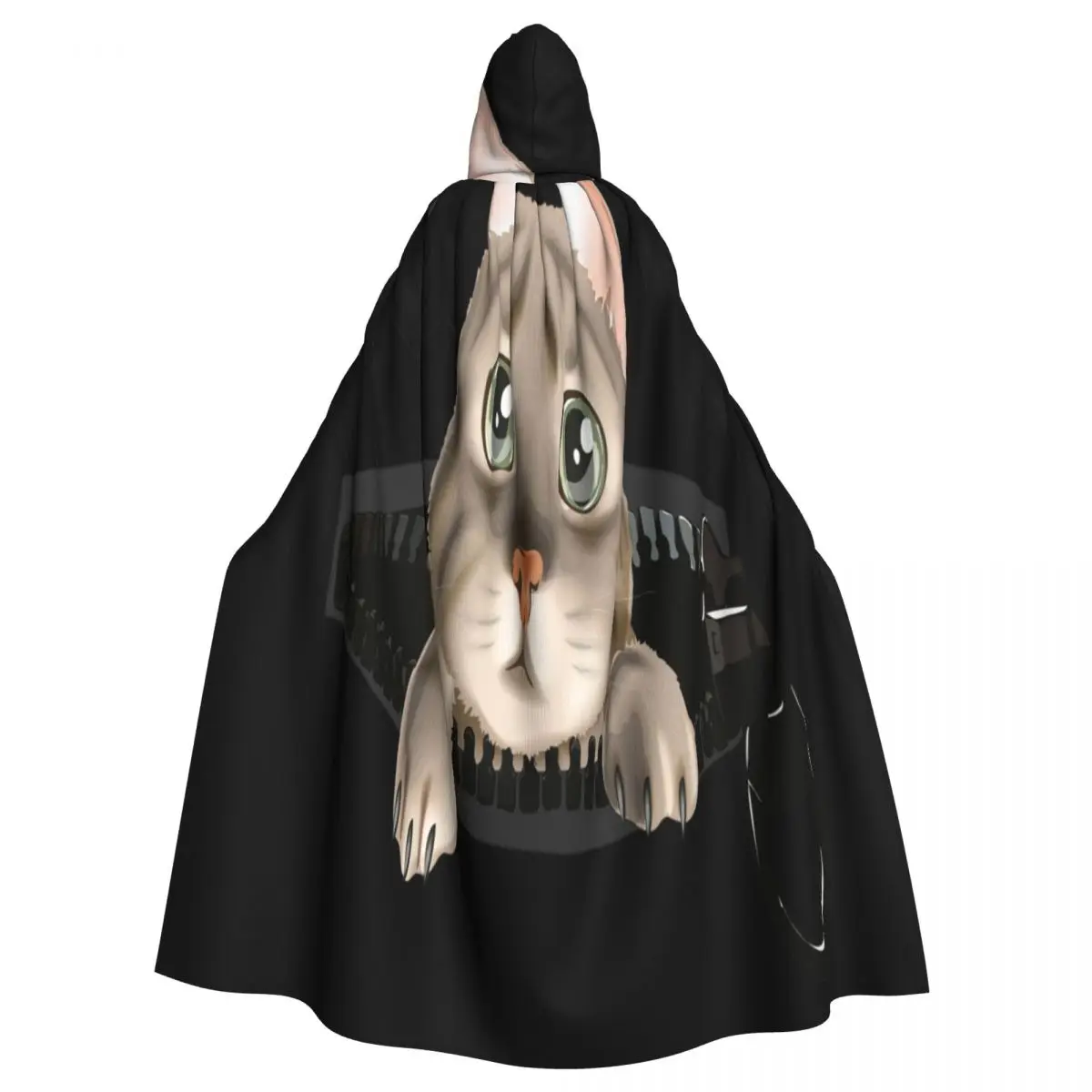 

Unisex Witch Party Reversible Hooded Adult Vampires Cape Cloak Cute Cat In Zip Pocket