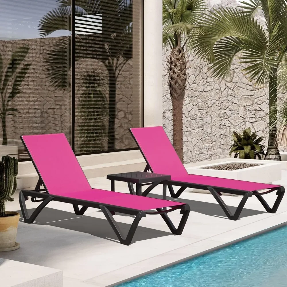 

Domi Patio Lounge Chairs Set of 3, Aluminum Pool Chaise Lounge with Side Table,5 Position Adjustable Backrest and Wheels