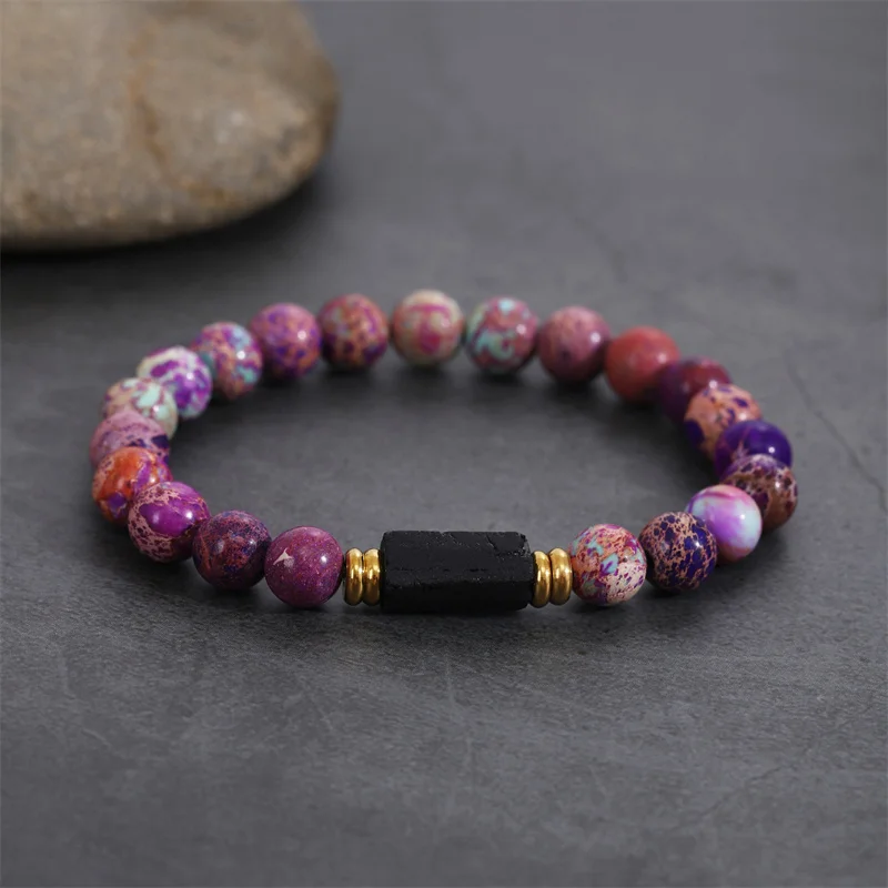 سوار التورمالين الأسود الخام، مارا المعصم الأسود 6 مم، الحماية، التأريض، تخفيف التوتر، شقرا الجذر، قطعة واحدة