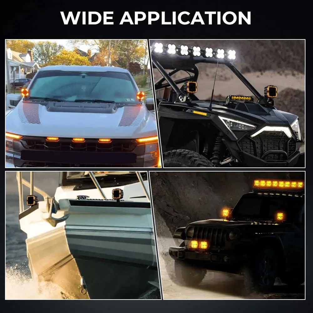 2PC Car Light Square Edge Bar Flashing Auto Amber DRL Hi/lo Beam LED Work Fog Offroad Driving Lig For Jeeps 4x4 Off road vehicle