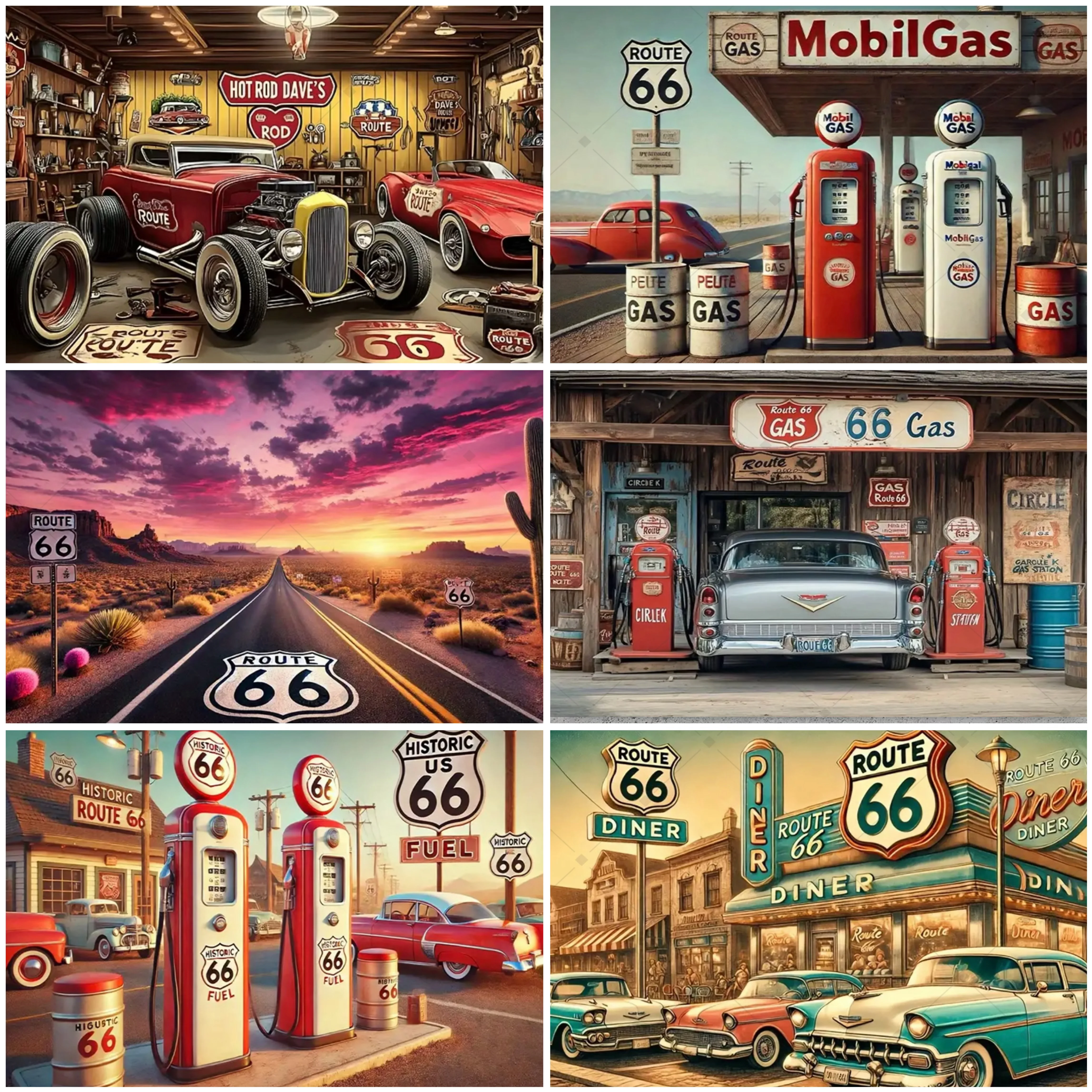

Retro Route 66 Gas Station Party Decoration Backdrop American Highway Retro Hot Garage Camping Travel Party Supplies Wall Decor