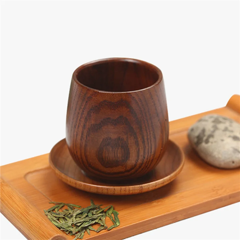 AA81-2X Japanese Style Log Cup Wooden Big Belly Cup Sake Solid Wood Retro Insulated Teacup Set Drinking Cup 150ML