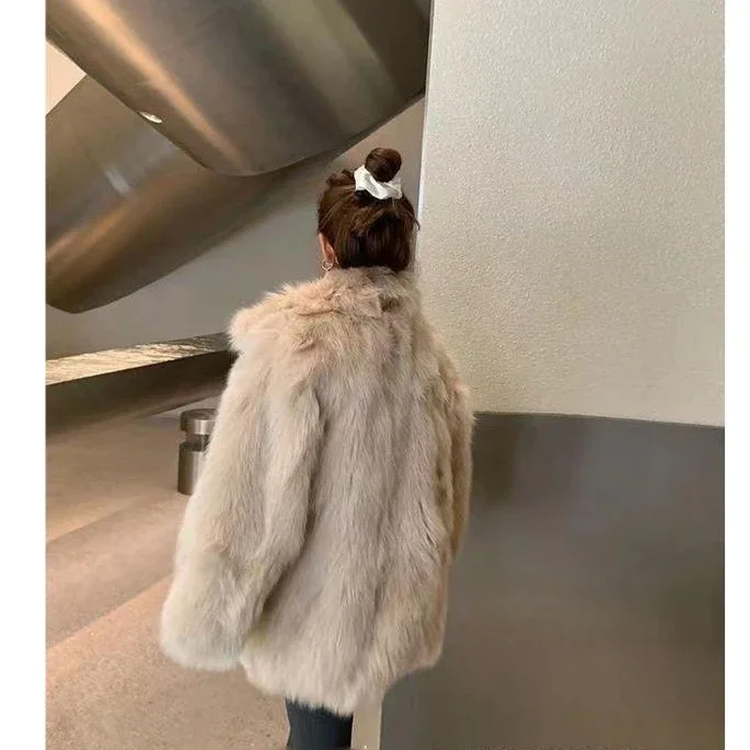 Women Apricot Thick Faux Fur Jacket Colorblock Autumn Winter Maxi Coat Short Warm Luxury Belt Fur Parkas Bontjas Furry Outerwear