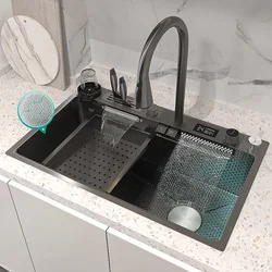 Waterfall Sink  Kitchen Sink Stainless Steel Embossed  Large Single Slot Apartment Multifunctional Wash Basin
