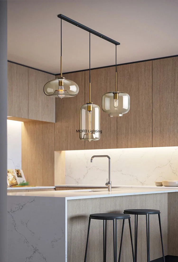 Art Industrial Retro E27 Glass Pendant Light Nordic Loft Chandelier Kitchen Restaurant Minimalist Hanging Lamp Suspension LED