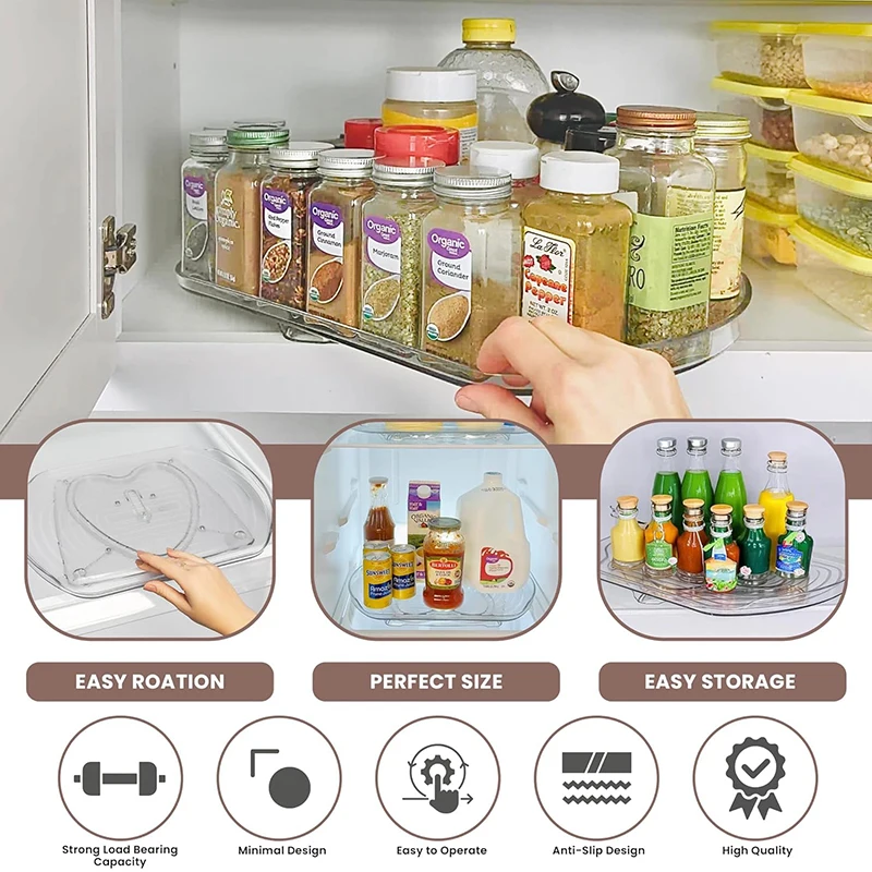 عبوة واحدة من منظم القرص الدوار كسول سوزان للثلاجة، منظم توابل سوزان المستطيل الشفاف لمنظمات الثلاجة