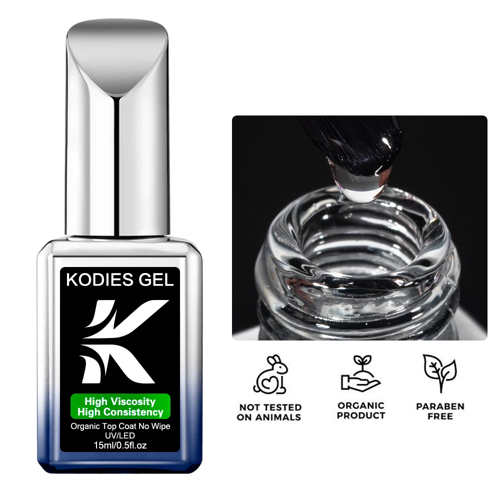 Kodies Gel Organische Top Coat Gel Nagellak Geen Plakkerige Ultra Shine Afwerking Langdurige Doorweekt Gel Vernis Basis Lak Lak Lak