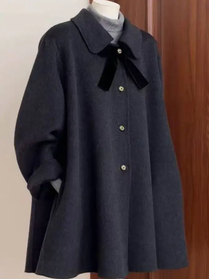 

plus Size 300 Pounds Women's Fashionable Bubble Sleeve Woolen Coat Loose Fit Winter Outerwear Casual Korean Style Coat