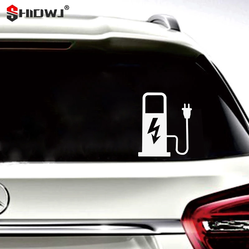 12*10cm EV Electric Vehicle Car Sticker Decal Funny Truck Battery Charging Display Car Decoration Black White