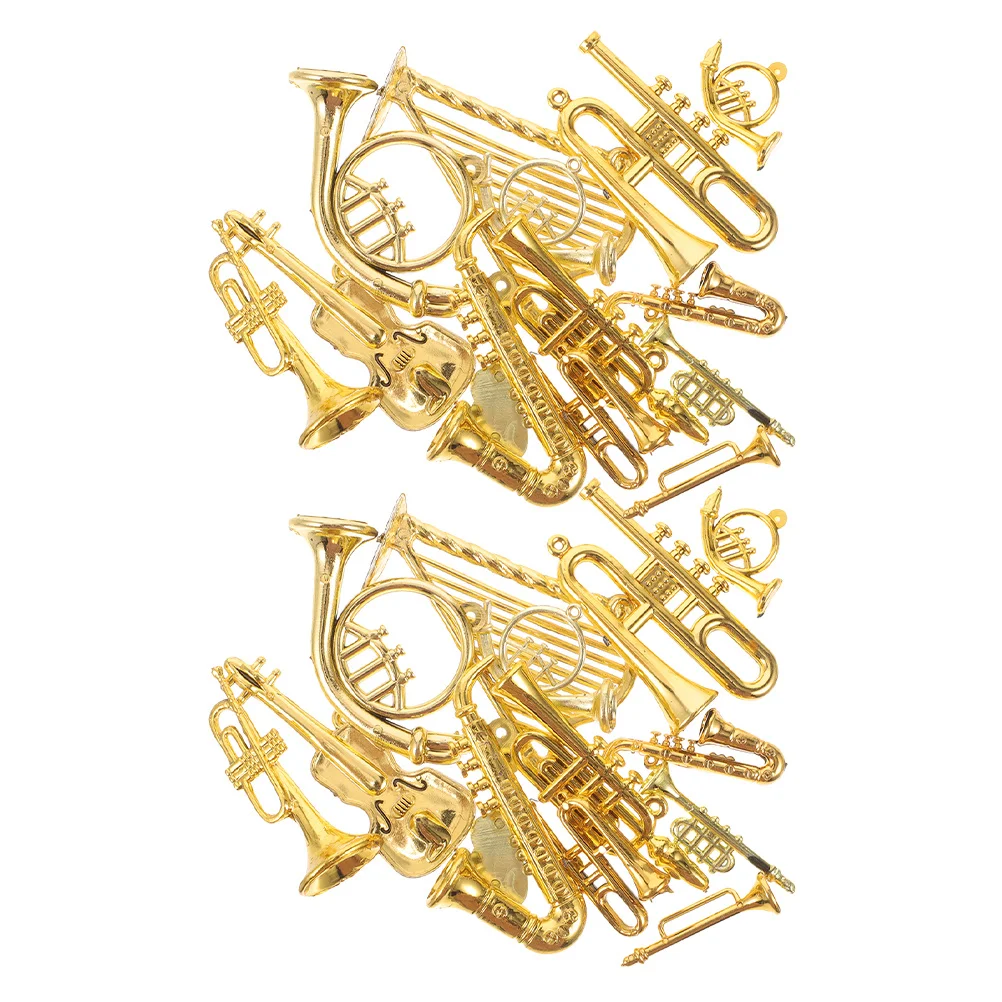 

28 Pcs Decor Flute Instrument Trumpet Mini Musical Golden Christmas Ornaments Models