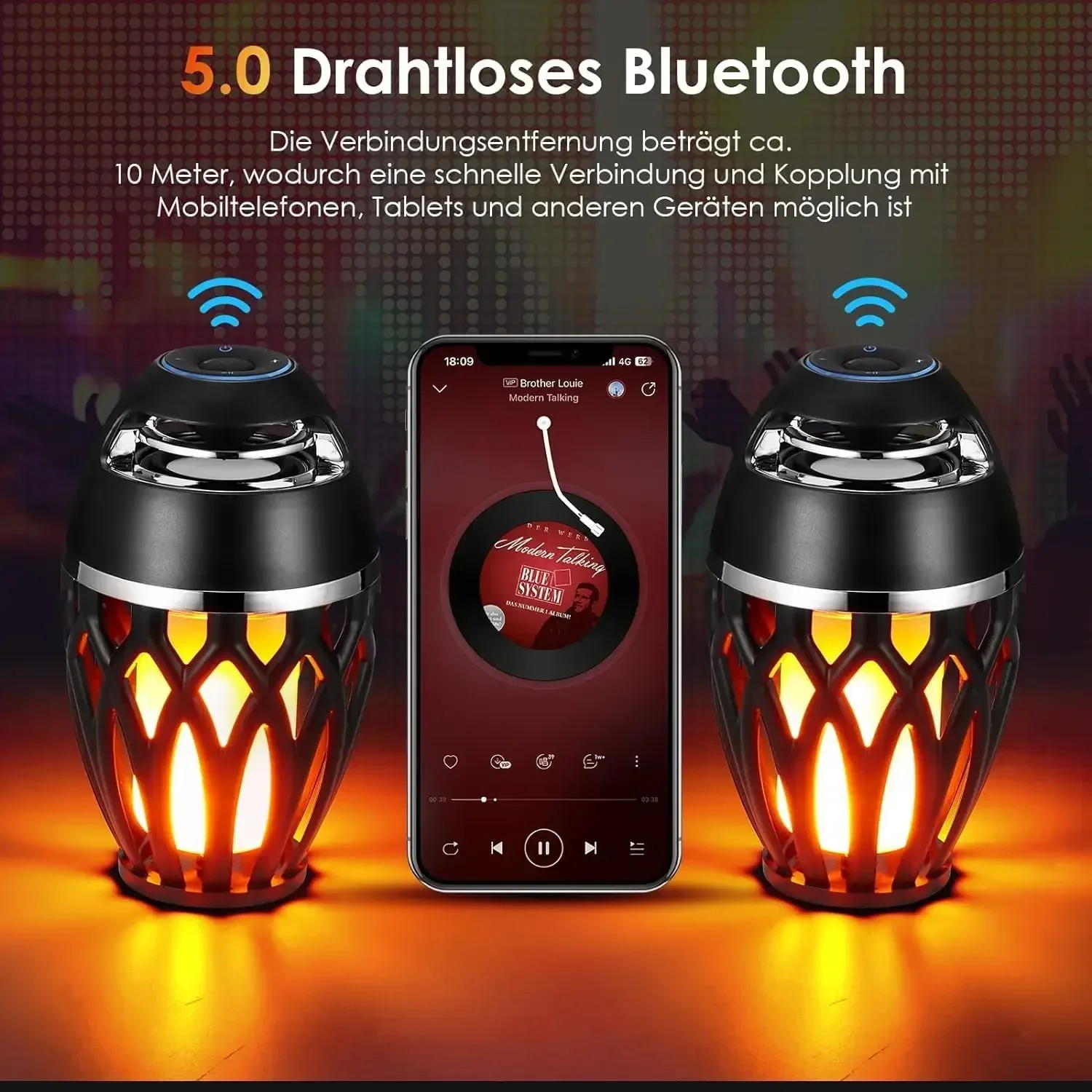 USB Charging Wireless Bluetooth Speaker Flame LED Lamps Small Outdoor Bluetooth Flame Atmosphere Light For Camping Desktop