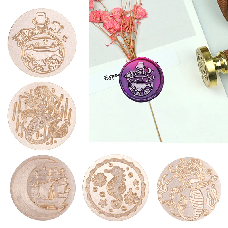 25mm Retro Round Marine Seal Wax Seal Stamp Head DIY Envelopes Stamps Replace Heads For Wedding Invitation Signature Kids Toy