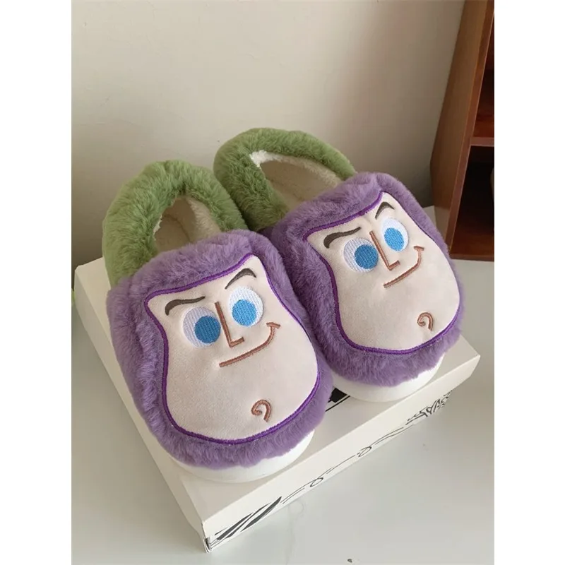 Toy Story Buzz Lightyear Cartoon Animation Parent-child Autumn and Winter Plush Anti-Slip Warm Men's and Women's Cotton Slippers