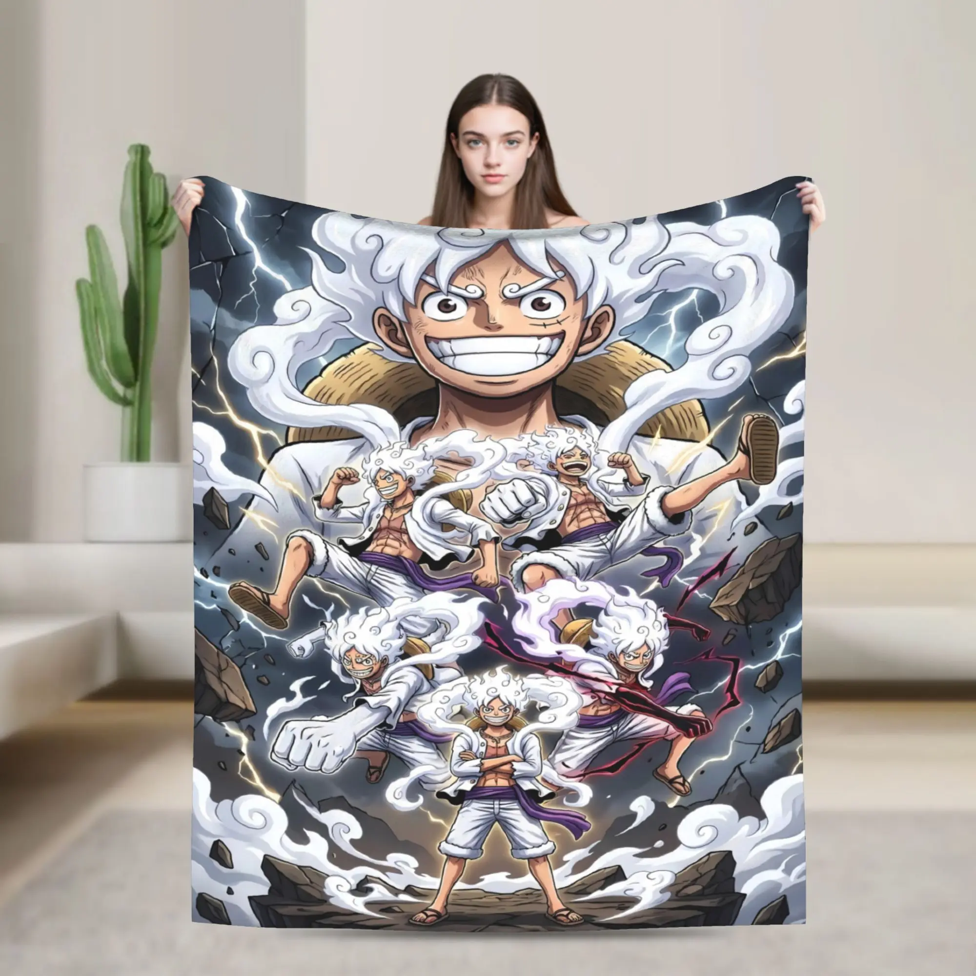 Anime one piece Luffy Gear Five Warm Blanket  Boy Girl Plush Throw Blanket Graphic Couch Chair Flannel Bedspread Sofa Bed Cover