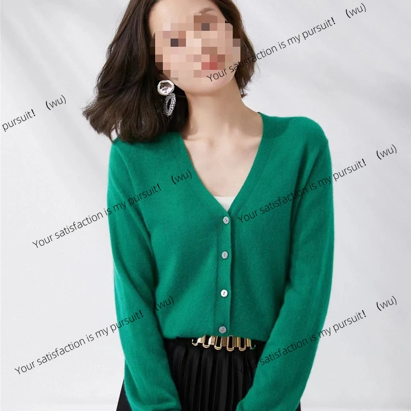 Atasan rajutan pakaian musim gugur versi Korea sweater leher V longgar warna polos cardigan