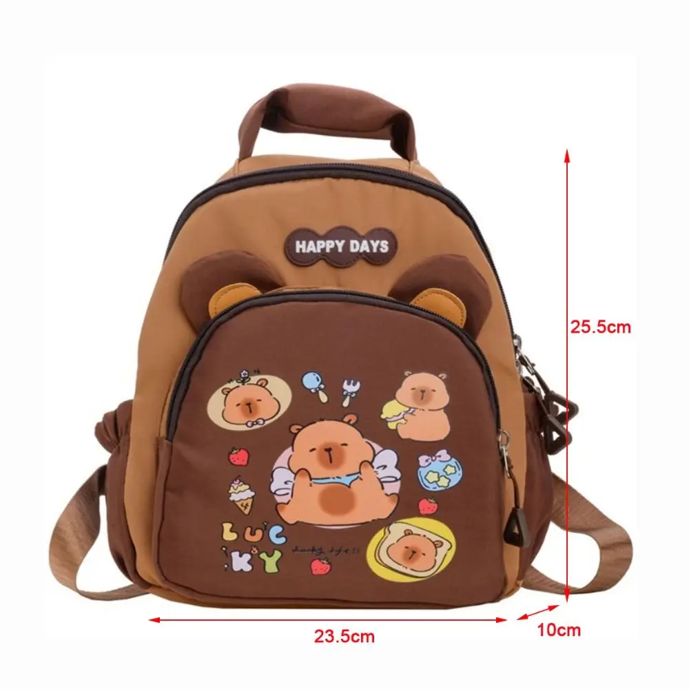 Cute Cartoon Capybara Backpack Large Capacity Lightweight Capybara School Bag Nylon Multi-pockets Kindergarten Backpack