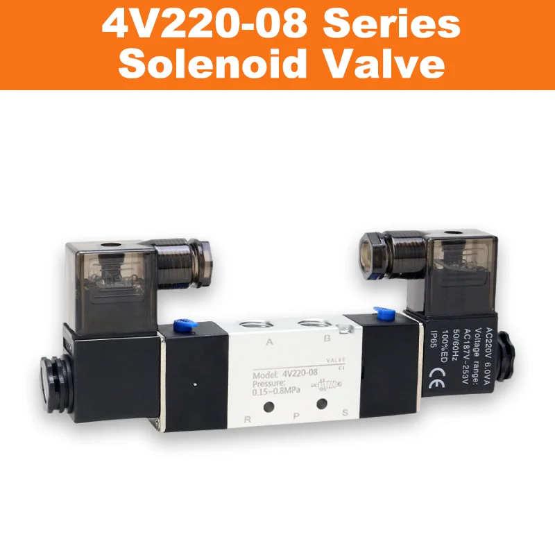 4V220-08 Solenoid Valve, 5/2 Way Normally Closed Pneumatic Air Valve with 4mm 6mm 8mm 10mm 12mm fitting Push In Fittings