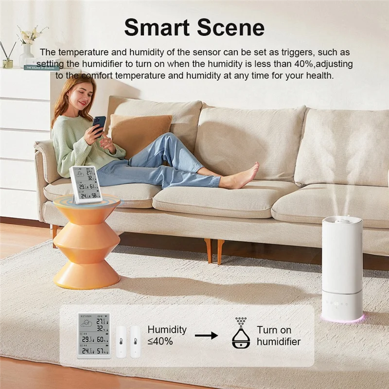 AT02-Wifi Smart Temperature Humidity Monitor With Sensor APP Remote Control Digital Temperature Humidity Sensor Voice Control