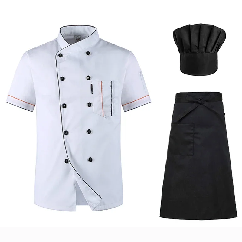 Uniforme de Chef, venta al por mayor, Unisex, cocina, panadería, Catering, trabajo, cocinero, camisa de manga corta, chaqueta de Chef transpirable de doble botonadura