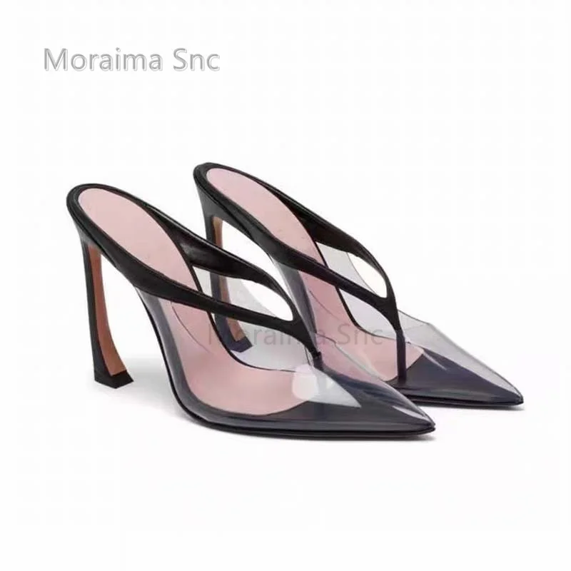 

Pointed Toe Transparent Stiletto Mules Women's Slippers Pvc Baotou High Heels Sexy Fashion Summer Shoes for Women New In