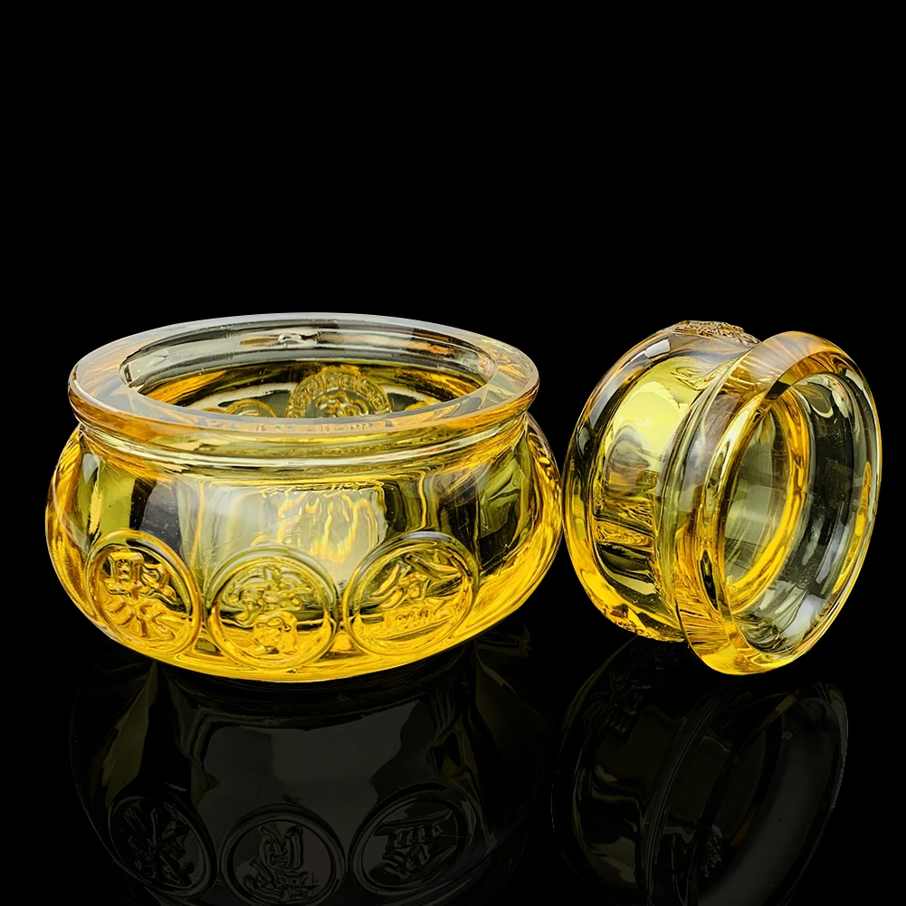 Yellow Treasure Bowl Glass Coloured Glaze Crystal Candle Holder Chinese Character Jewerly Stand Paperweight Centerpiece Ashtray