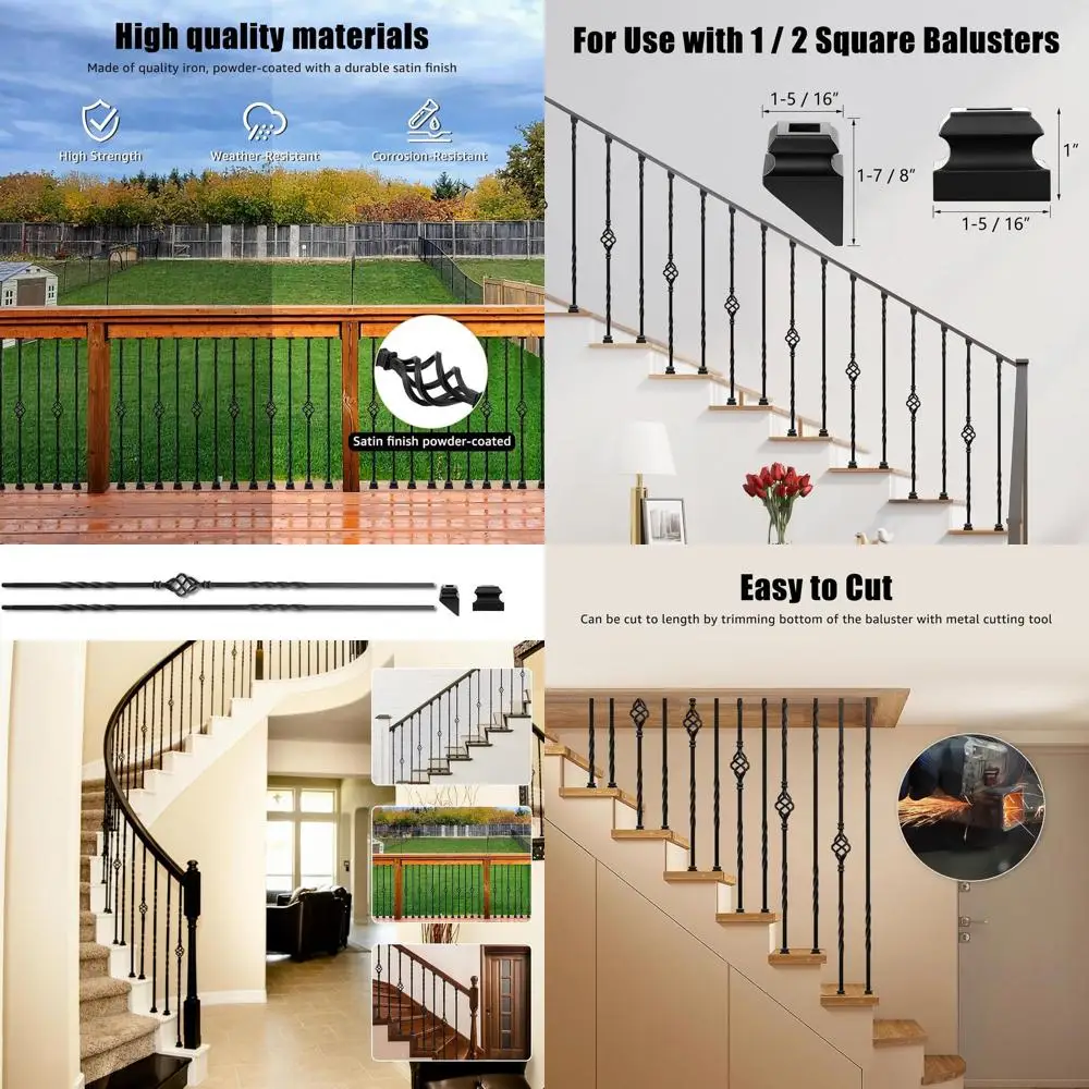 

10-Pack Metal Deck Spindles, Hollow Iron Balusters, 1/2 Staircase & Deck Balusters (5 Double + 5 Single Basket)